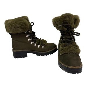 Esprit Kinsley Faux Fur Trim Lace Up Hiking Boots Womens Size 6.5M Olive Green